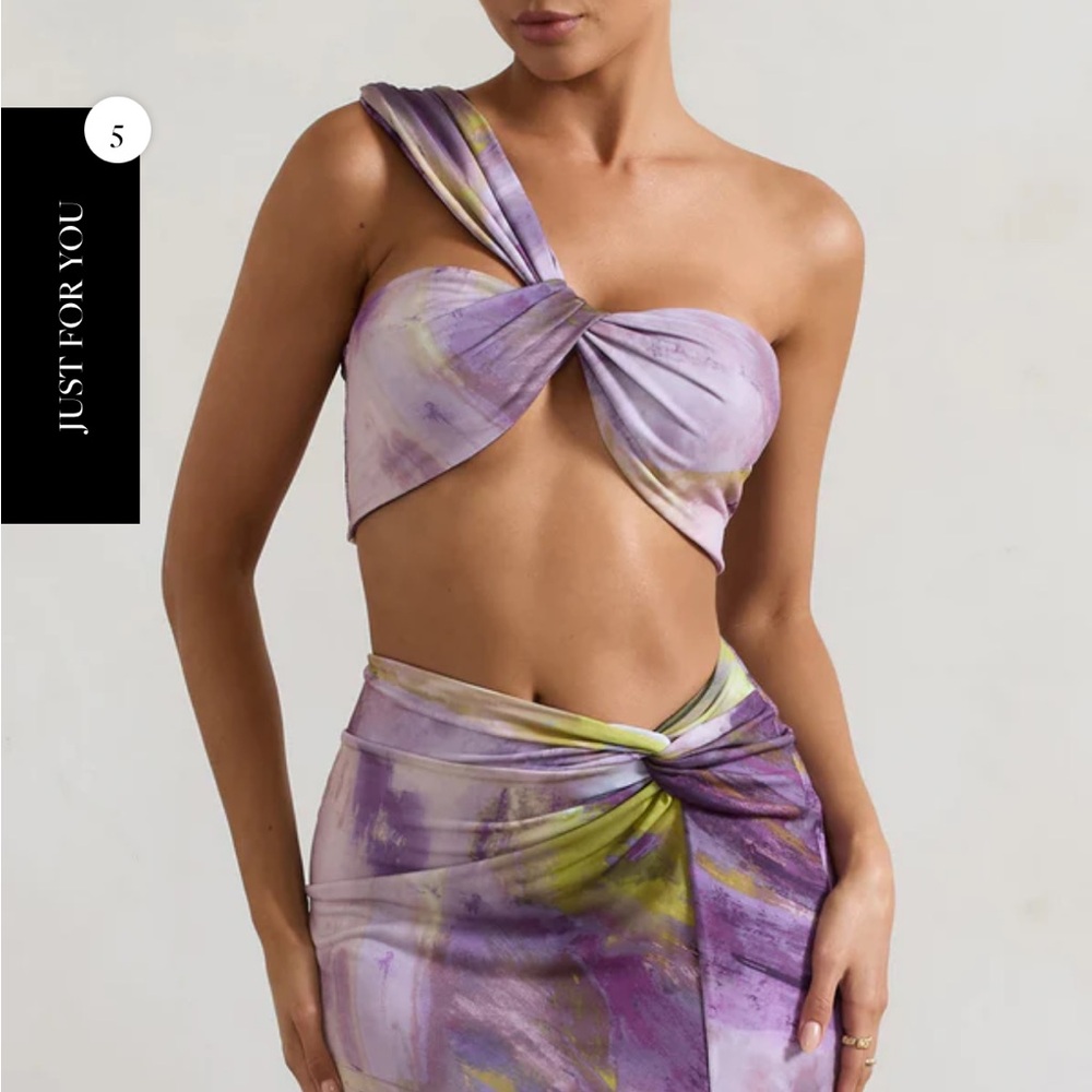 Club L London One Shoulder Dress - Purple and Green